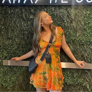 Urban Outfitters Orange and Green Floral Dress